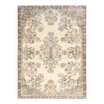 Tapis Anatolien Vintage Clair – Motifs Floraux Élégants, 202x278 Cm