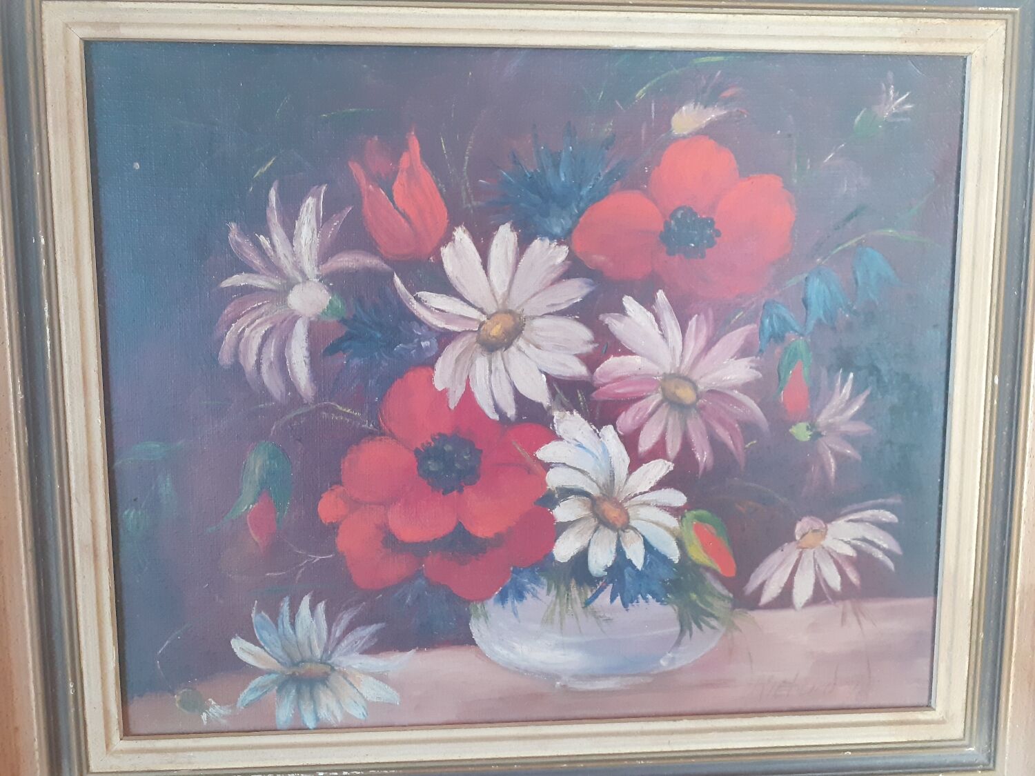 Tableau bouquet de coquelicots bleuets et marguerites