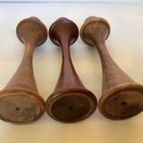 Trio of Scandinavian tulip-shaped wooden candlesticks