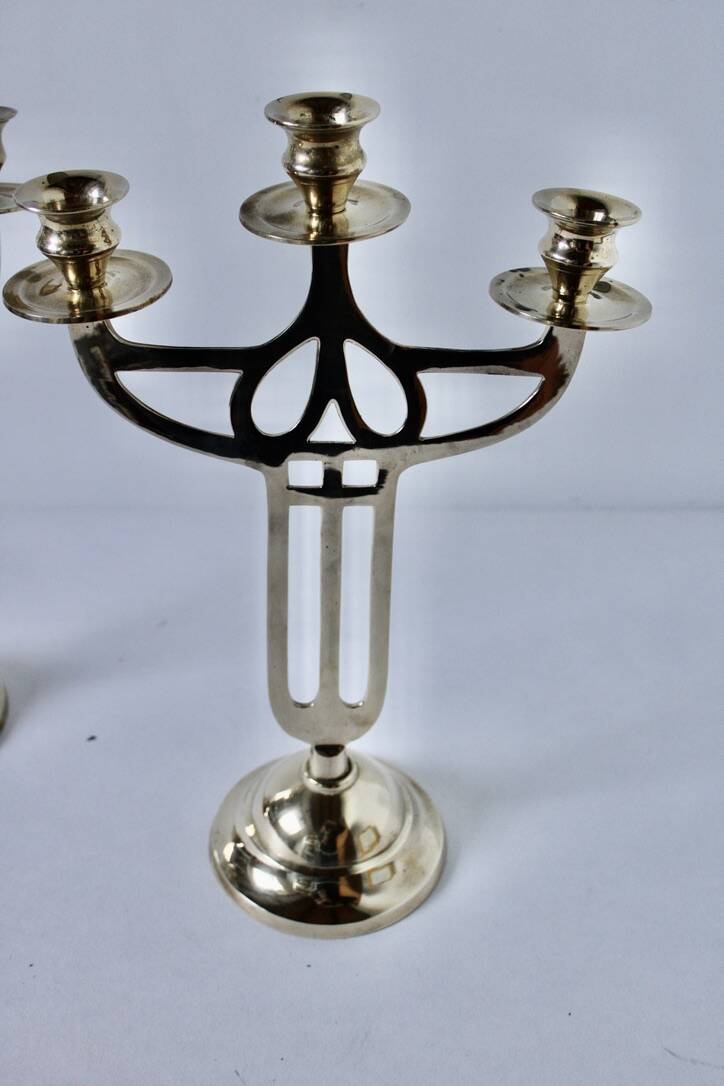 Pair of old brass candlesticks Denmark 1930 Art-Deco