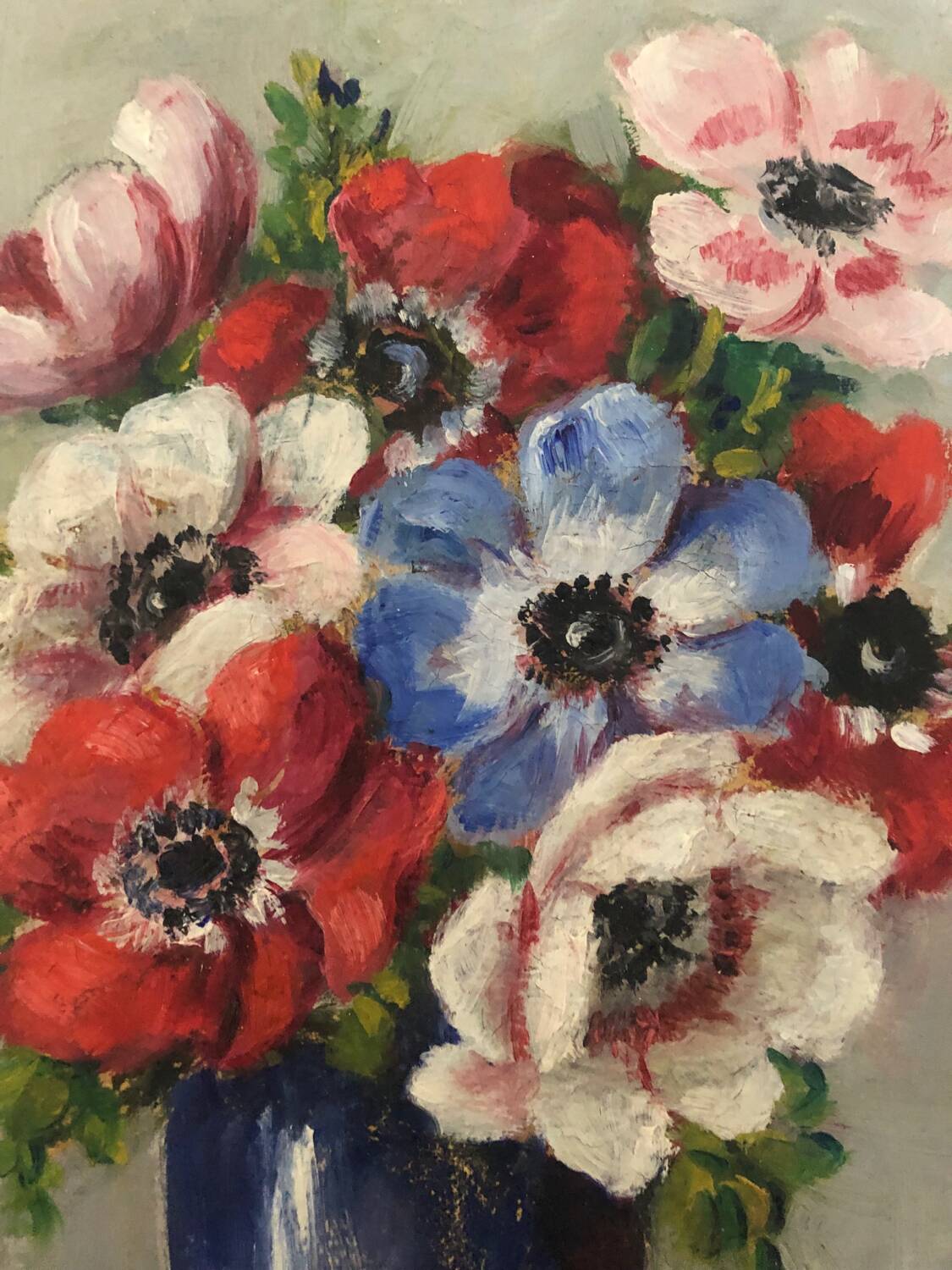 Oil on canvas bouquet of anemones by Henriette de Elmonty
