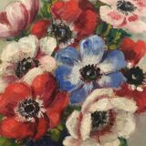 Oil on canvas bouquet of anemones by Henriette de Elmonty