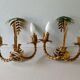 Pair of bamboo and palm sconces in metal 70s