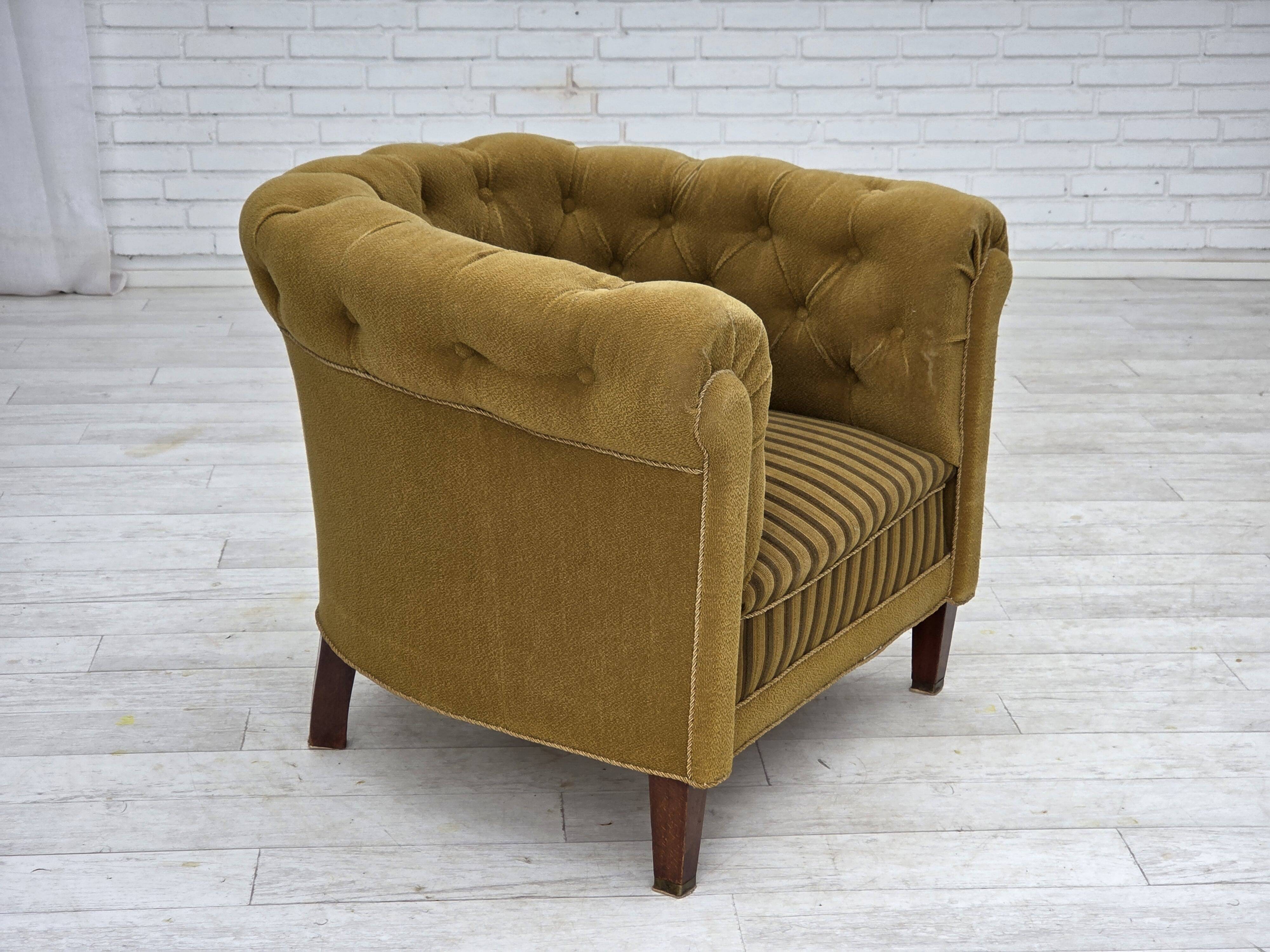 1950s, Danish relax chair, green furniture wool, ash wood.