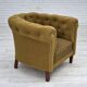 Fauteuil relax danois des années 1950, revêtement en laine verte, bois de frêne.