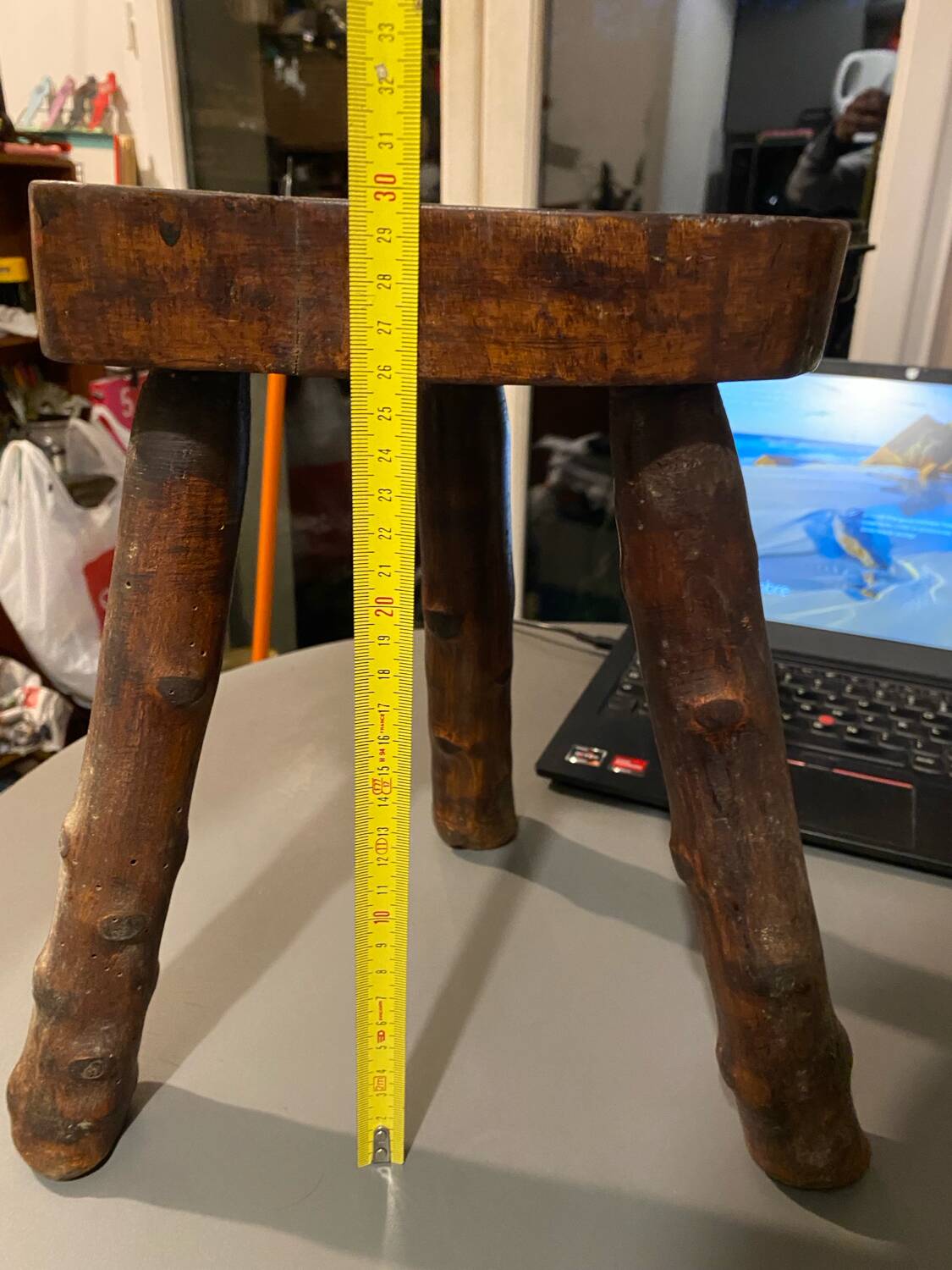 Small Vintage Tripod Plant Stool Brutalist Modernist Design Oak?