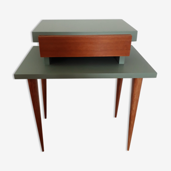 Table de chevet vintage années 50 style scandinave revisitée vert