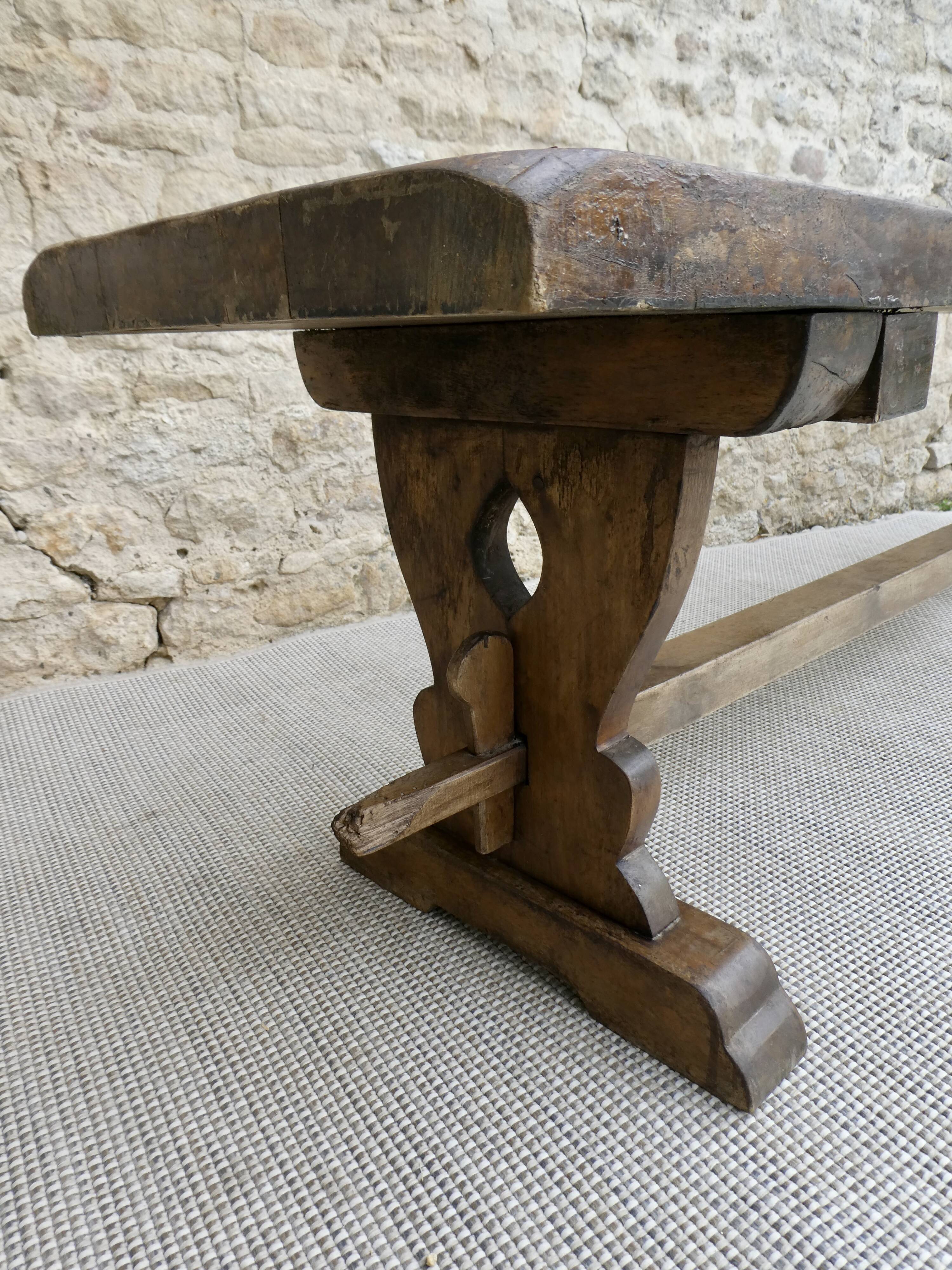 Ancient solid wooden monastery bench, 180 cm length
