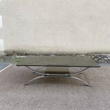 Table basse double verre fumé et chrome 1980