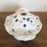 Pretty vase with holes in white porcelain flowers with small flowers and twisted handles