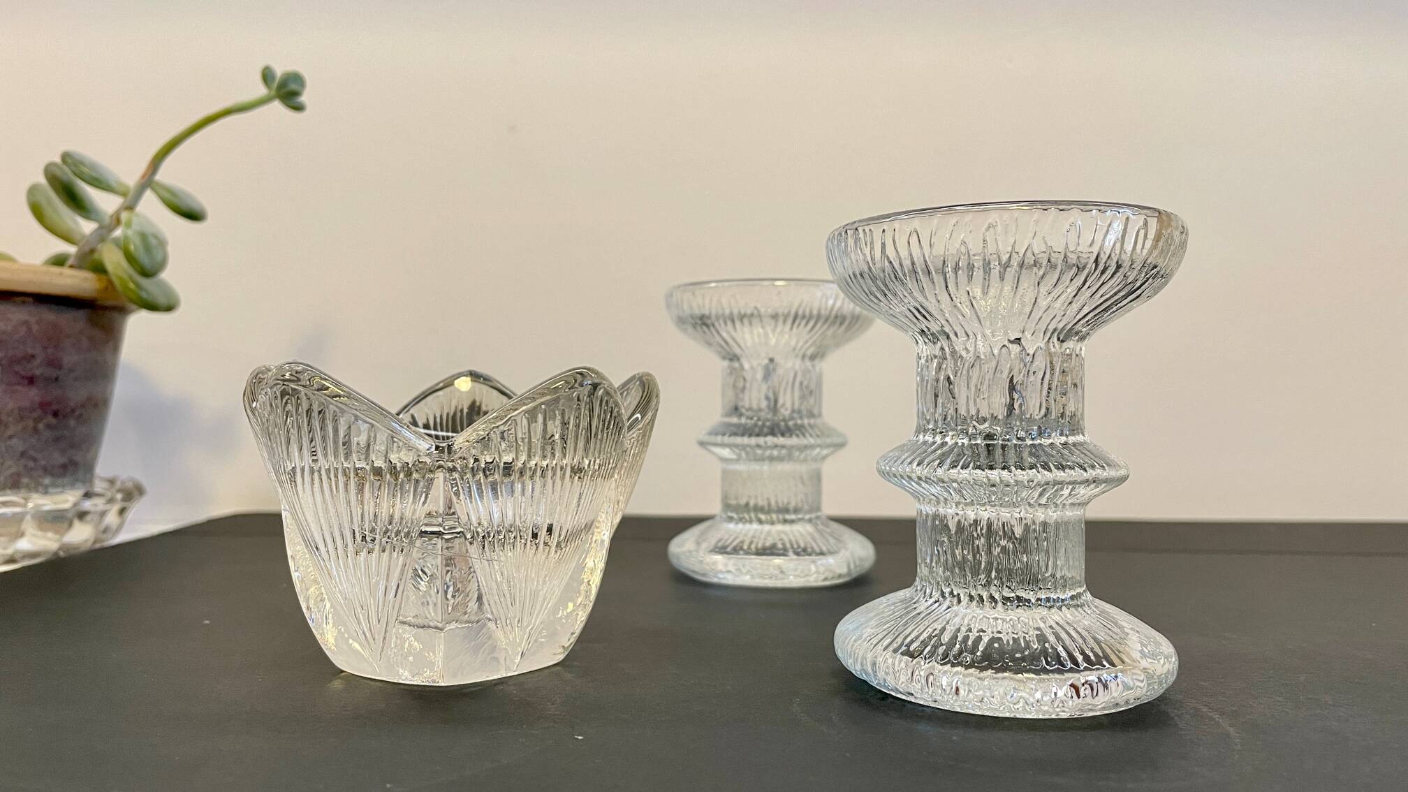 Vintage-style crystal candlesticks in the style of LITTLA