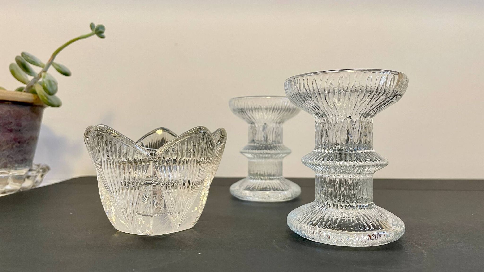 Vintage-style crystal candlesticks in the style of LITTLA