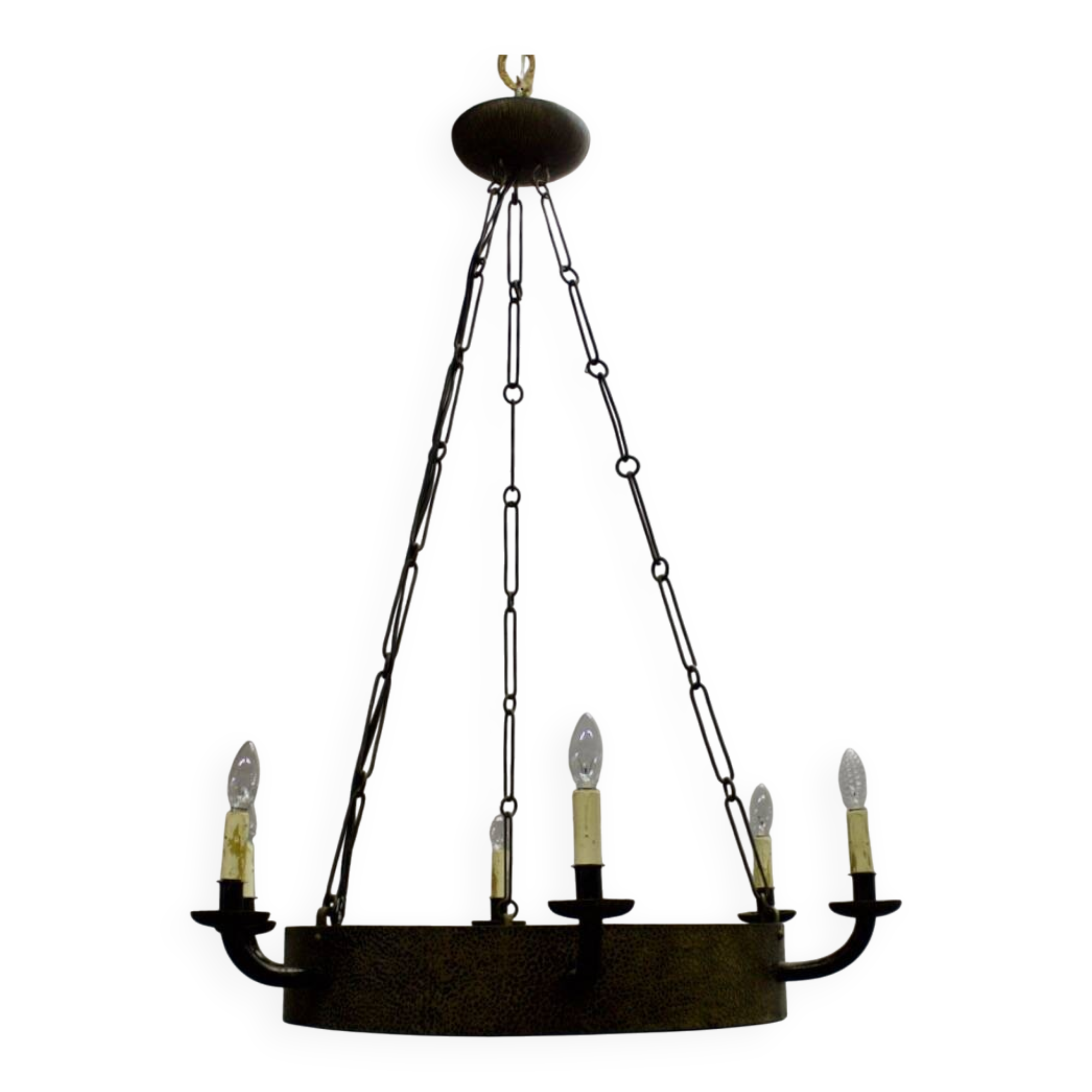 Art deco wrought iron chandelier with 6 lights