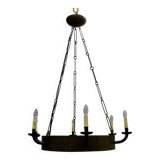 Art deco wrought iron chandelier with 6 lights