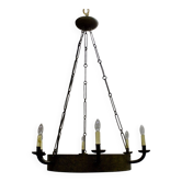 Lustre art deco fer forgé à 6 feux de lumière