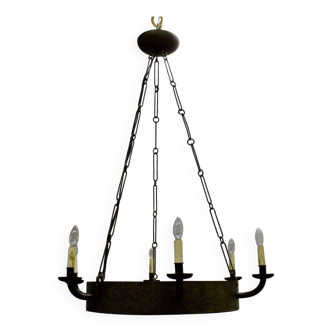 Art deco wrought iron chandelier with 6 lights