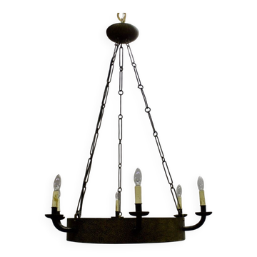 Art deco wrought iron chandelier with 6 lights