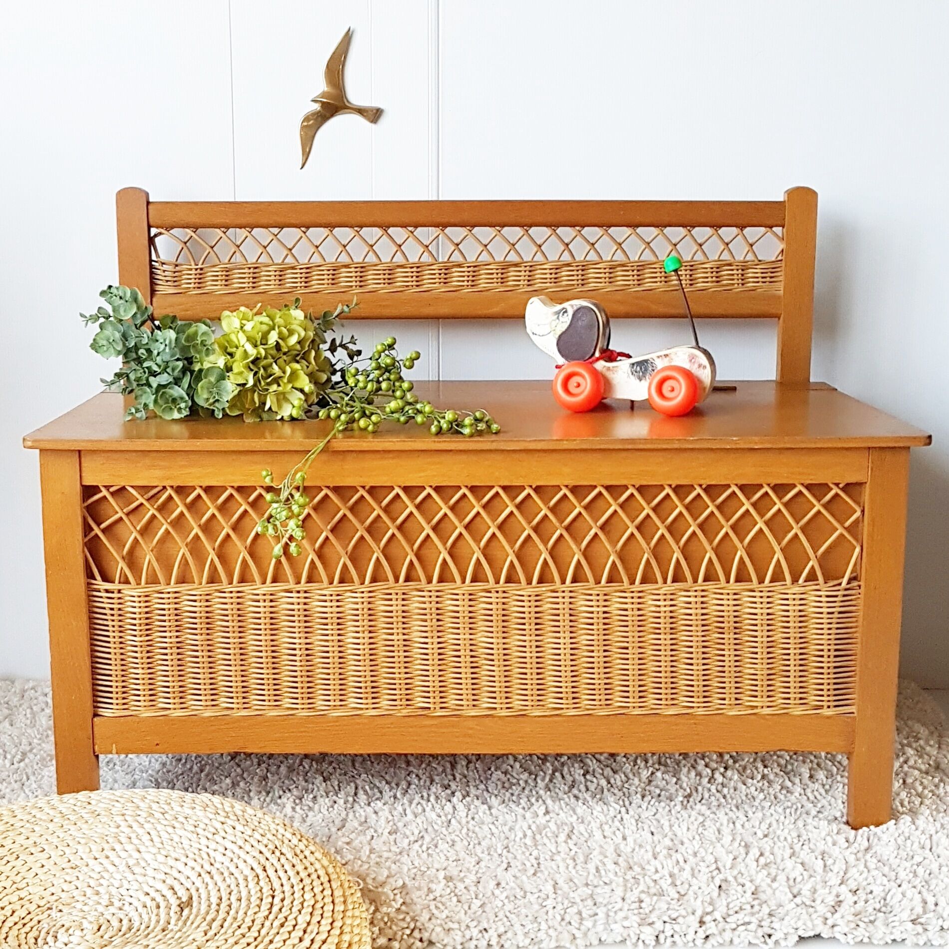 Vintage rattan trunk bench 60