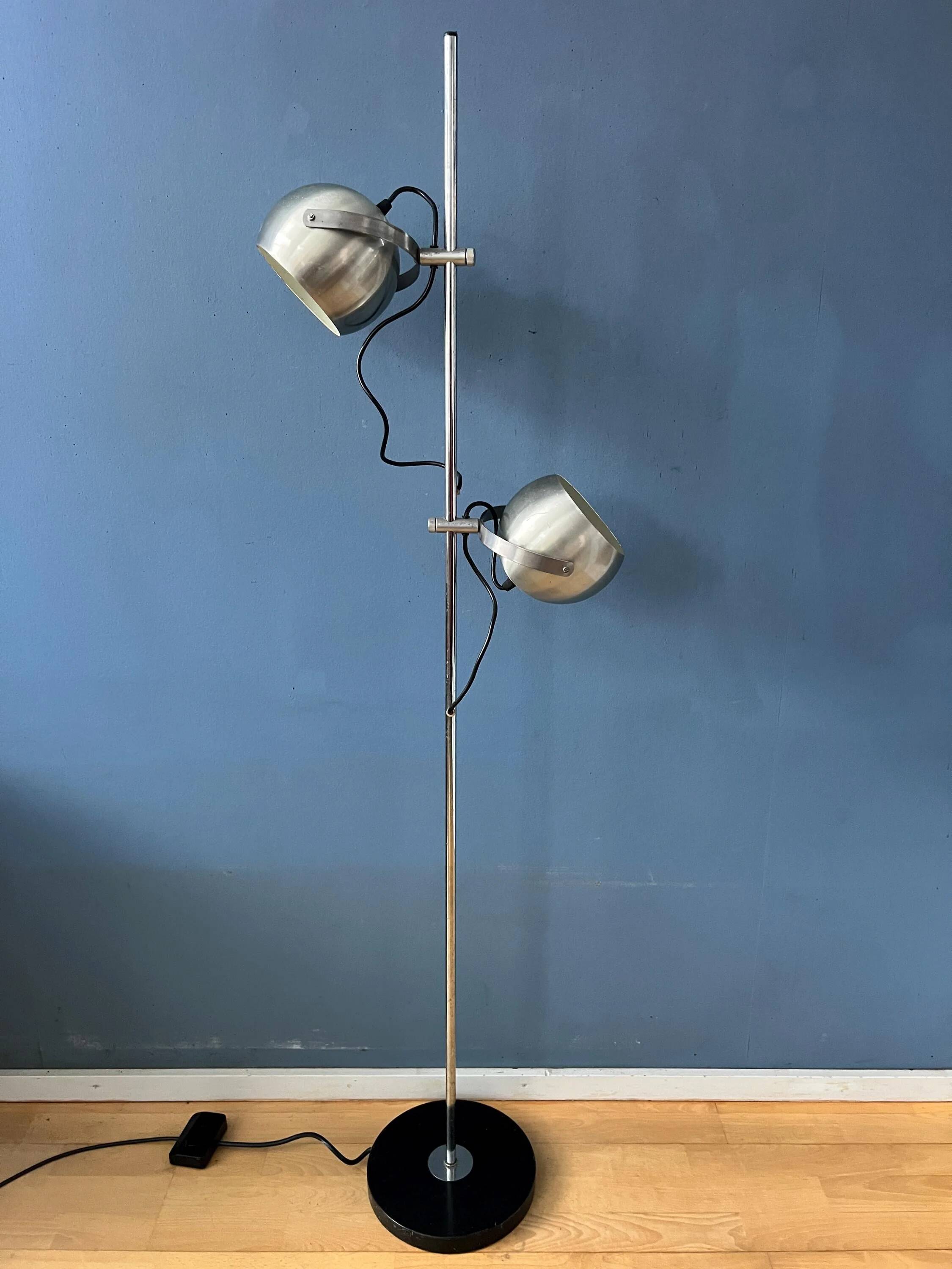 Mid-century vintage floor lamp Herda "Eyeball" in silver
