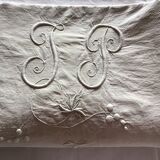 Drap en toile de lin 2 personnes marqué JP