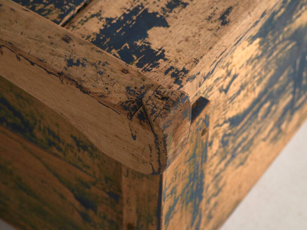 Antique chest painted blue made of pine – Central Europe, circa 1870