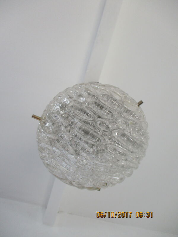 Suspension conique en métal et verre givré design années 60 - 70