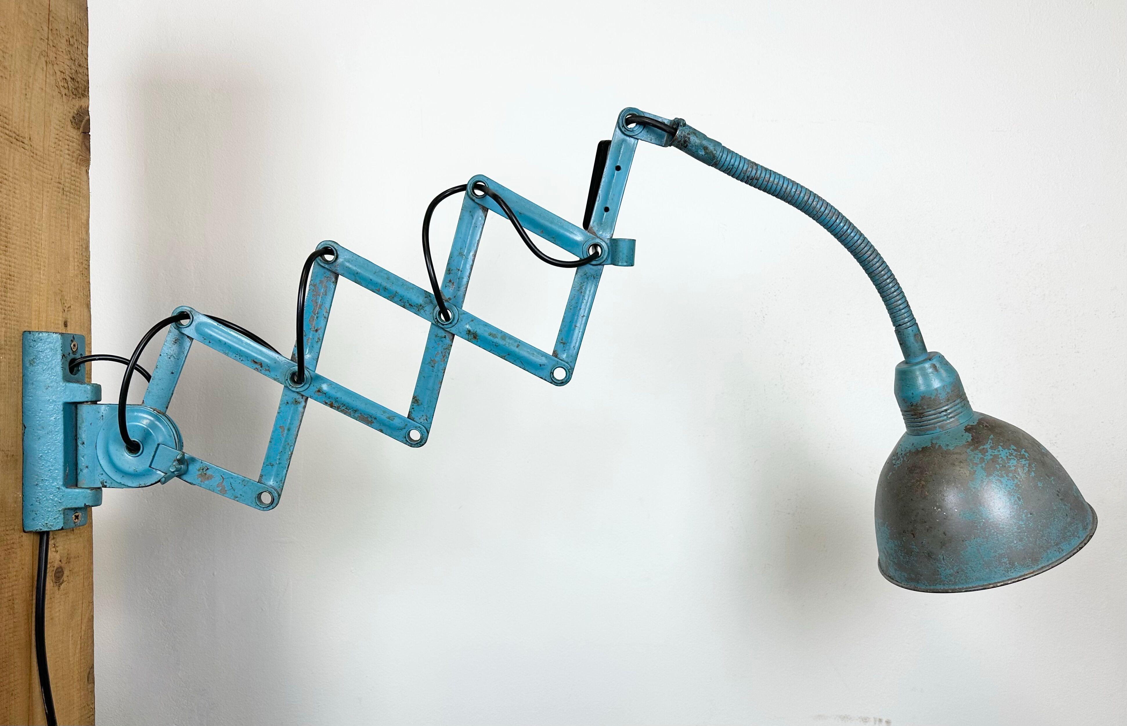 Blue Industrial Scissor Wall Lamp from Elektroinstala, 1960s