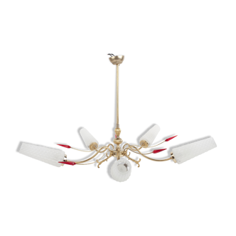 Chandelier with 5 lights tulips & red arrows 1950/1960