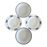 4 vintage mismatched deep plates blue white porcelain bistro butterflies