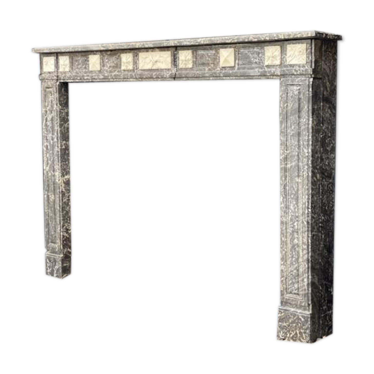 Louis XVI Style Fireplace In Marble Grey Saint Anne And White De Carrara