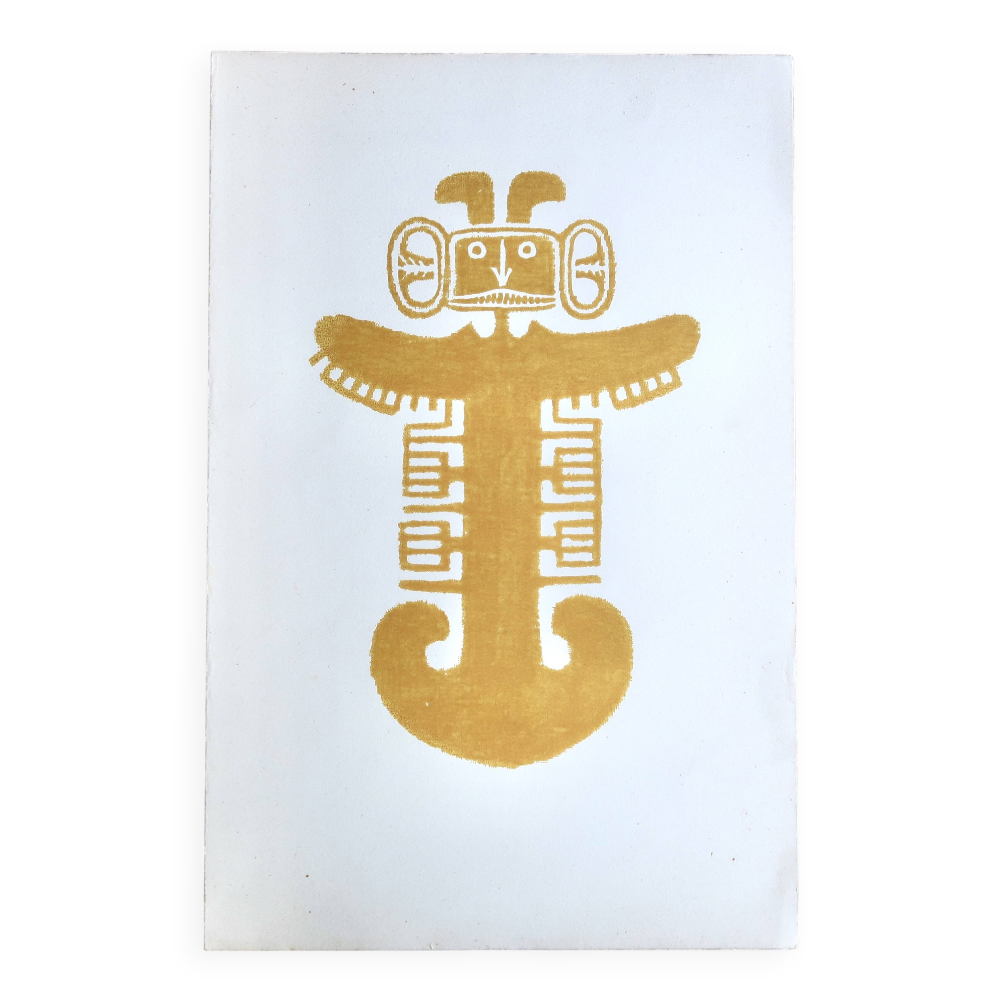 Estampe originale Pré-Colombienne, années 60