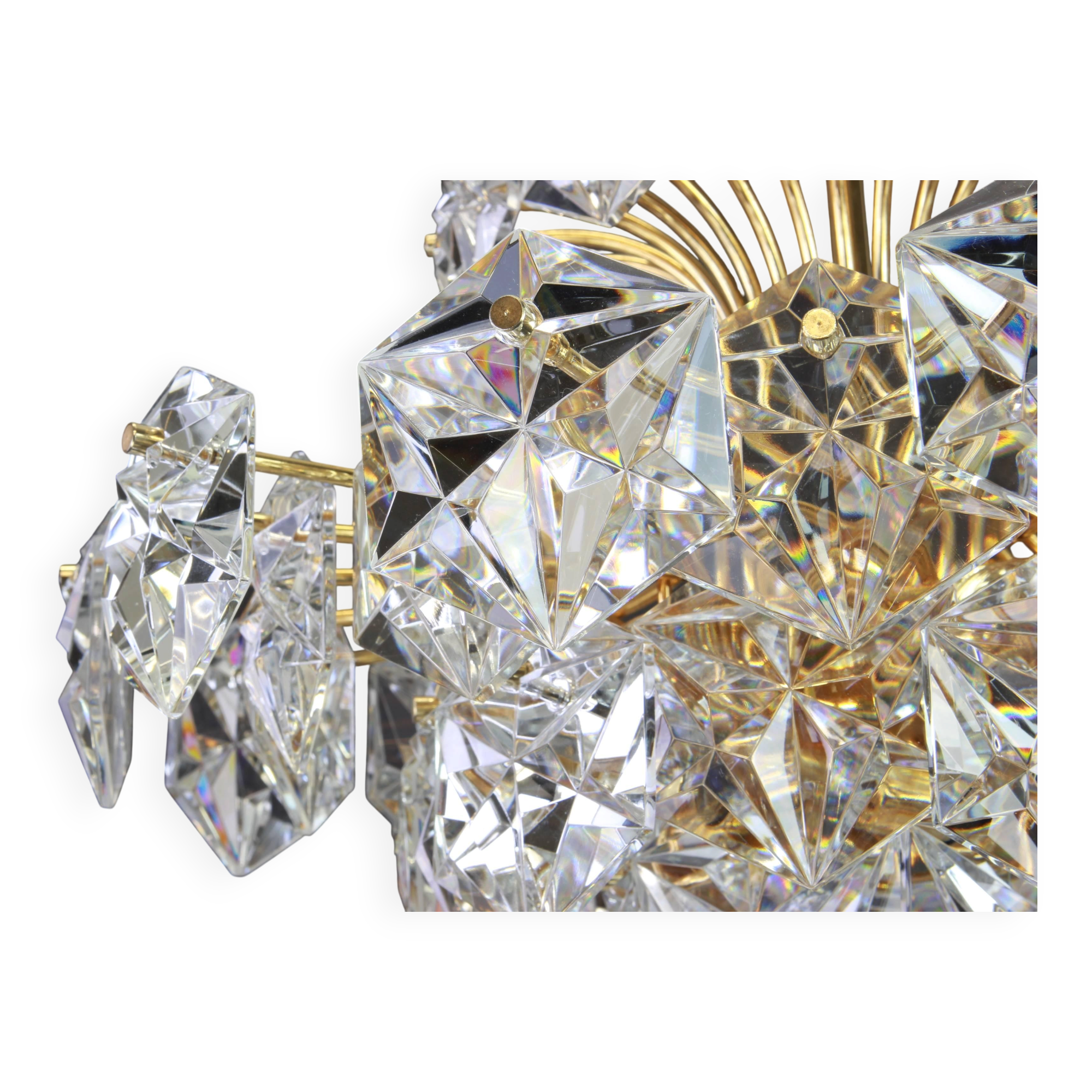 Chandelier in gilded brass and crystal glass by Kinkeldey, Germany, 1970s.