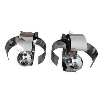 PAIR OF CHROME WALL LIGHTS