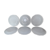 Set de 6 assiettes Montereau faience fine blanc perle restauration avant 1819 marque creux monogramme