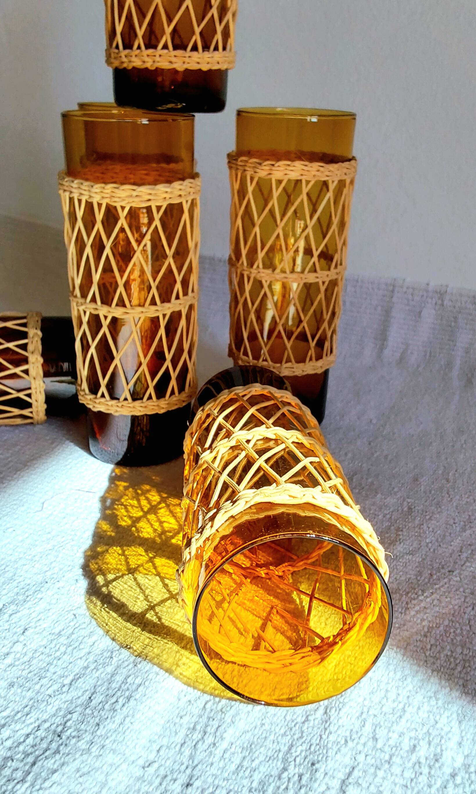 Six mustard long drink glasses