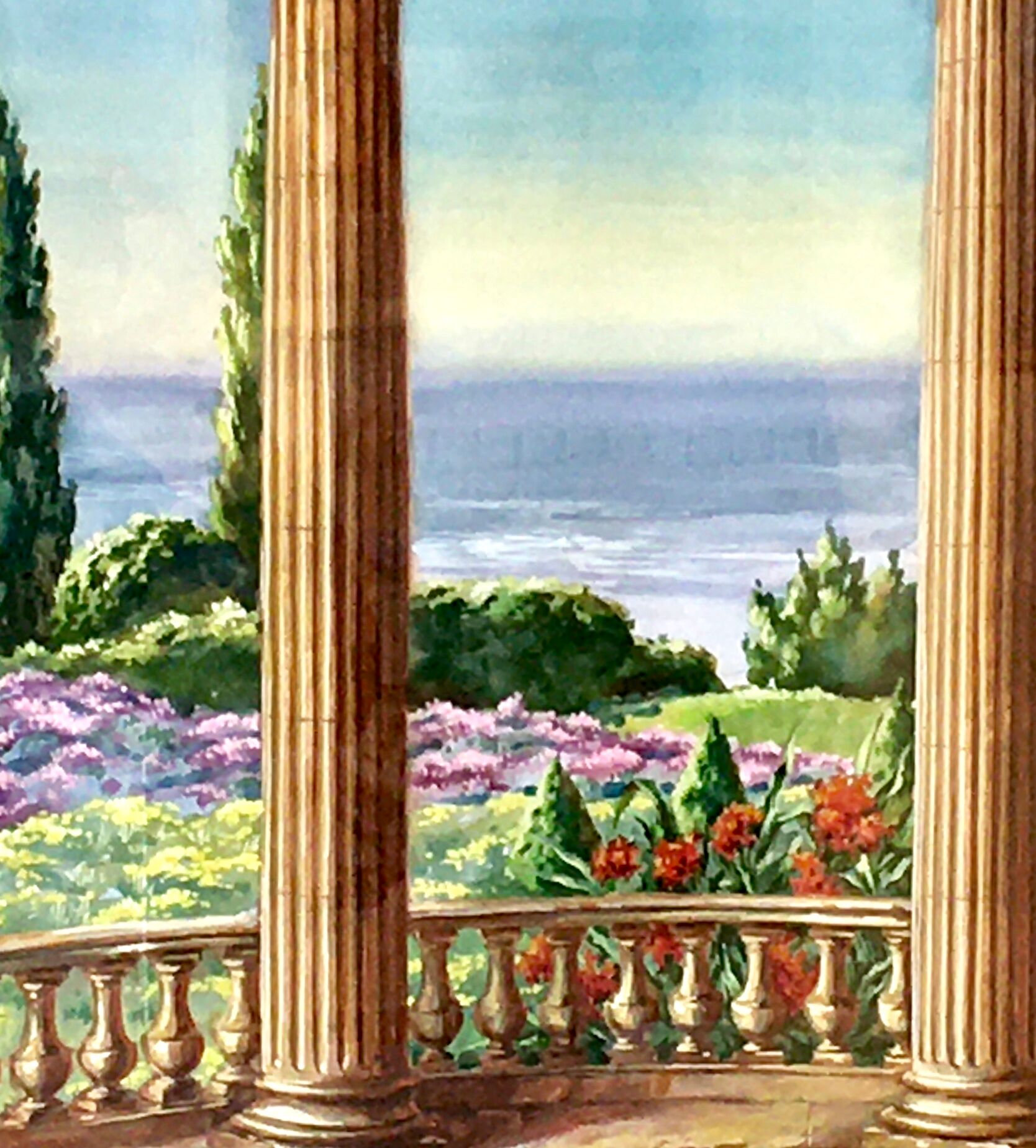 Landscape in gouache framed