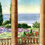 Landscape in gouache framed