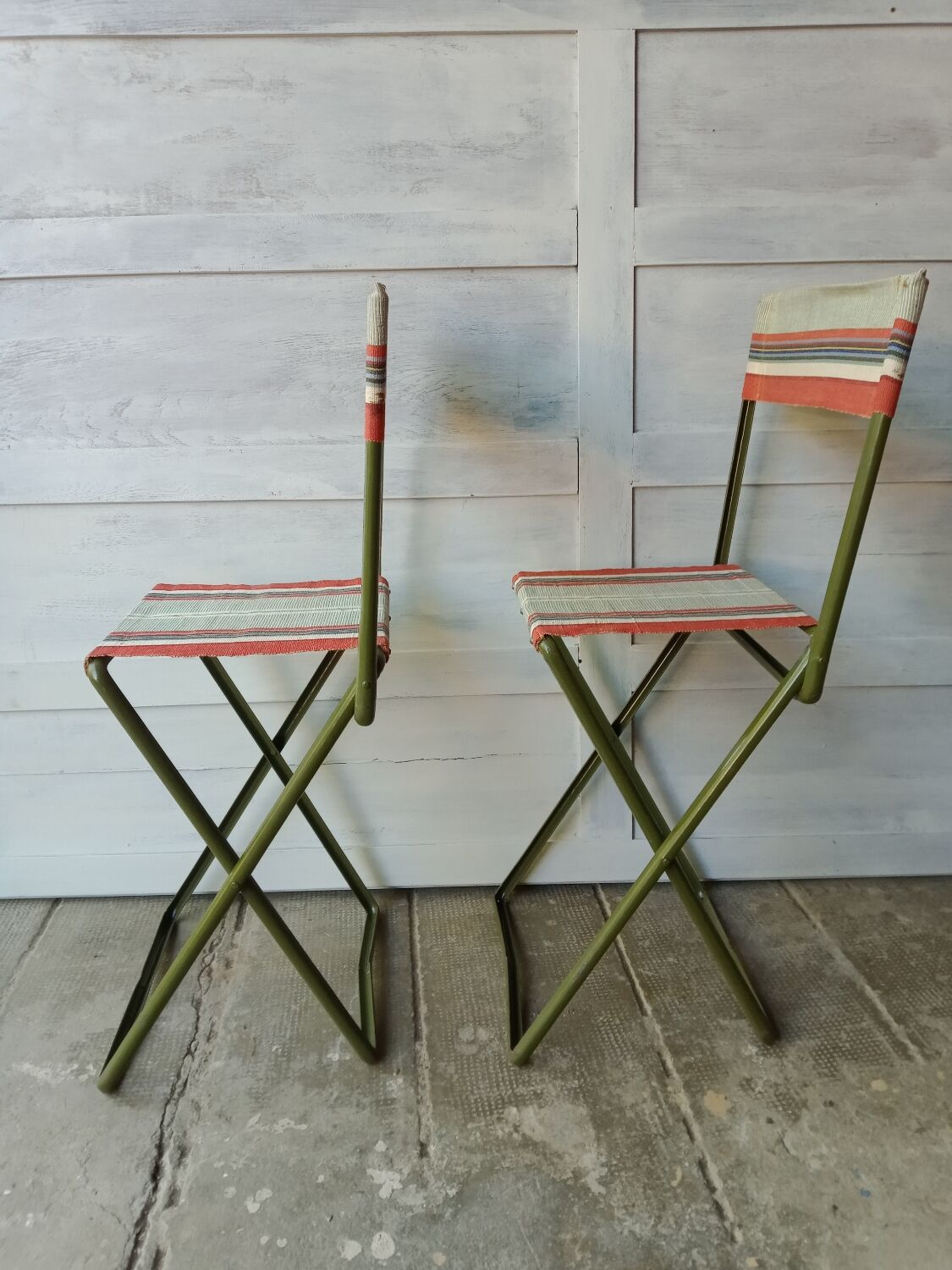 Vintage metal and canvas folding camping chairs