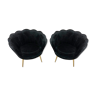 Corolla "shell" armchairs (the pair) in black velvet and golden feet