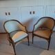 Set of 2 bergere style armchairs - bamboo and white imitation leather - vintage
