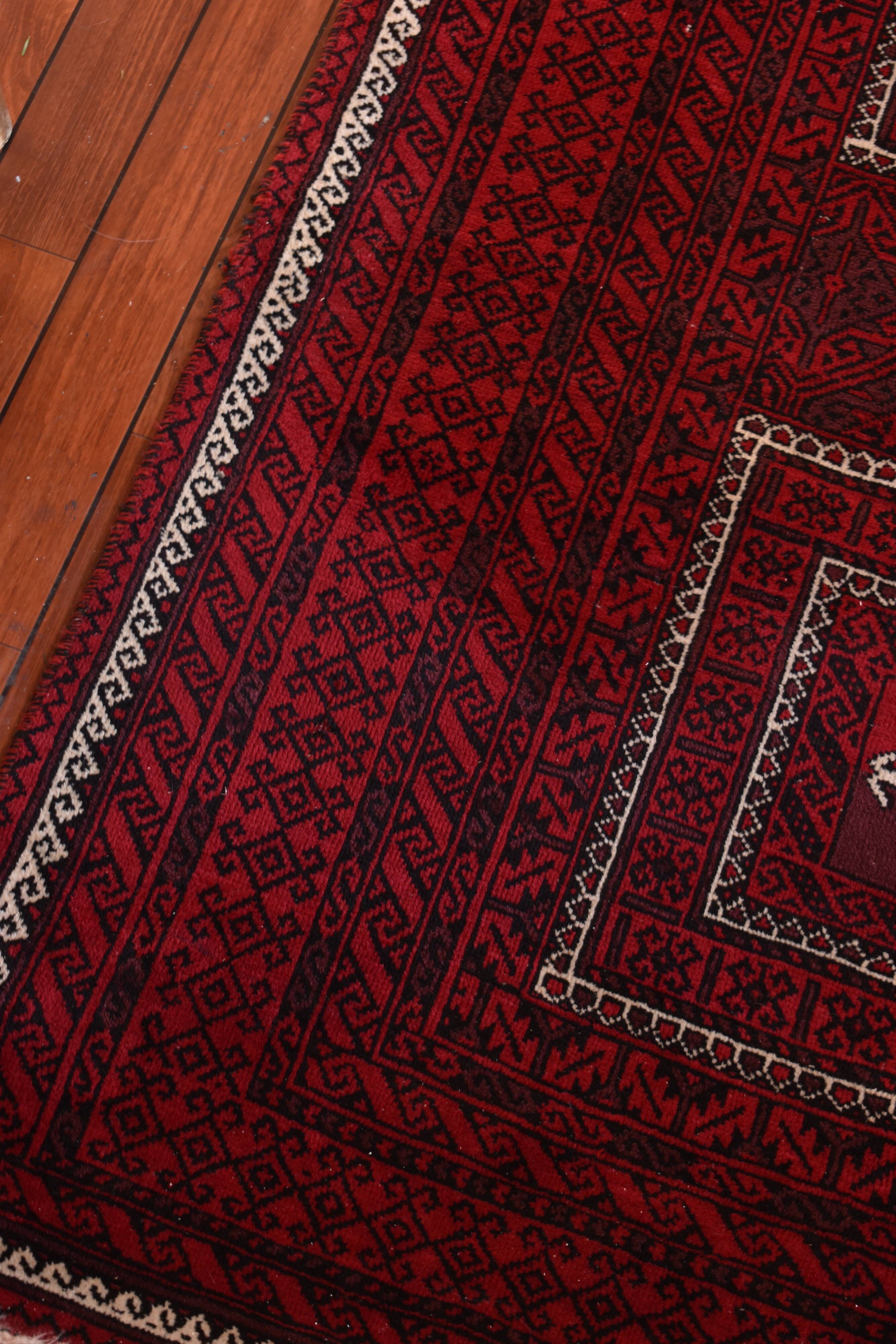 Old carpet handmade red hand 244x126cm