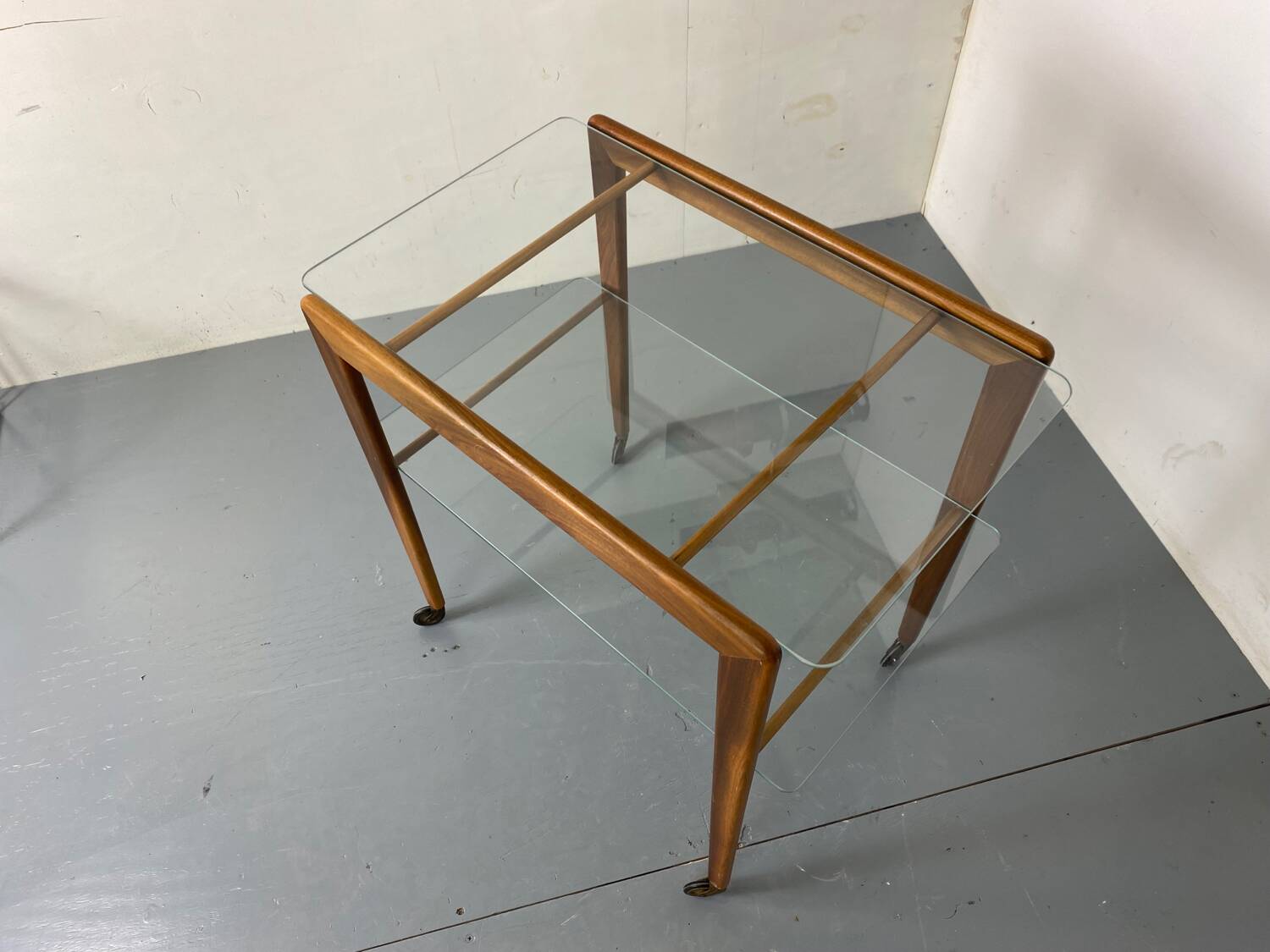 Mid-century scandinavian teak and glass trolley side table, 1950s