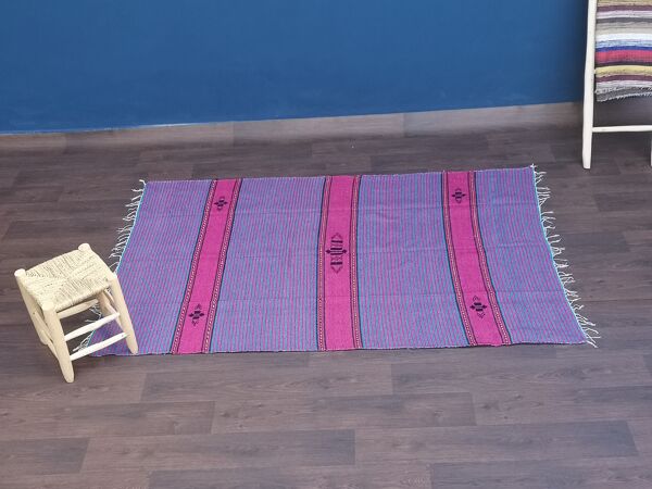 Tapis marocain berbère fait main en coton multicolore 140 x 220 cm