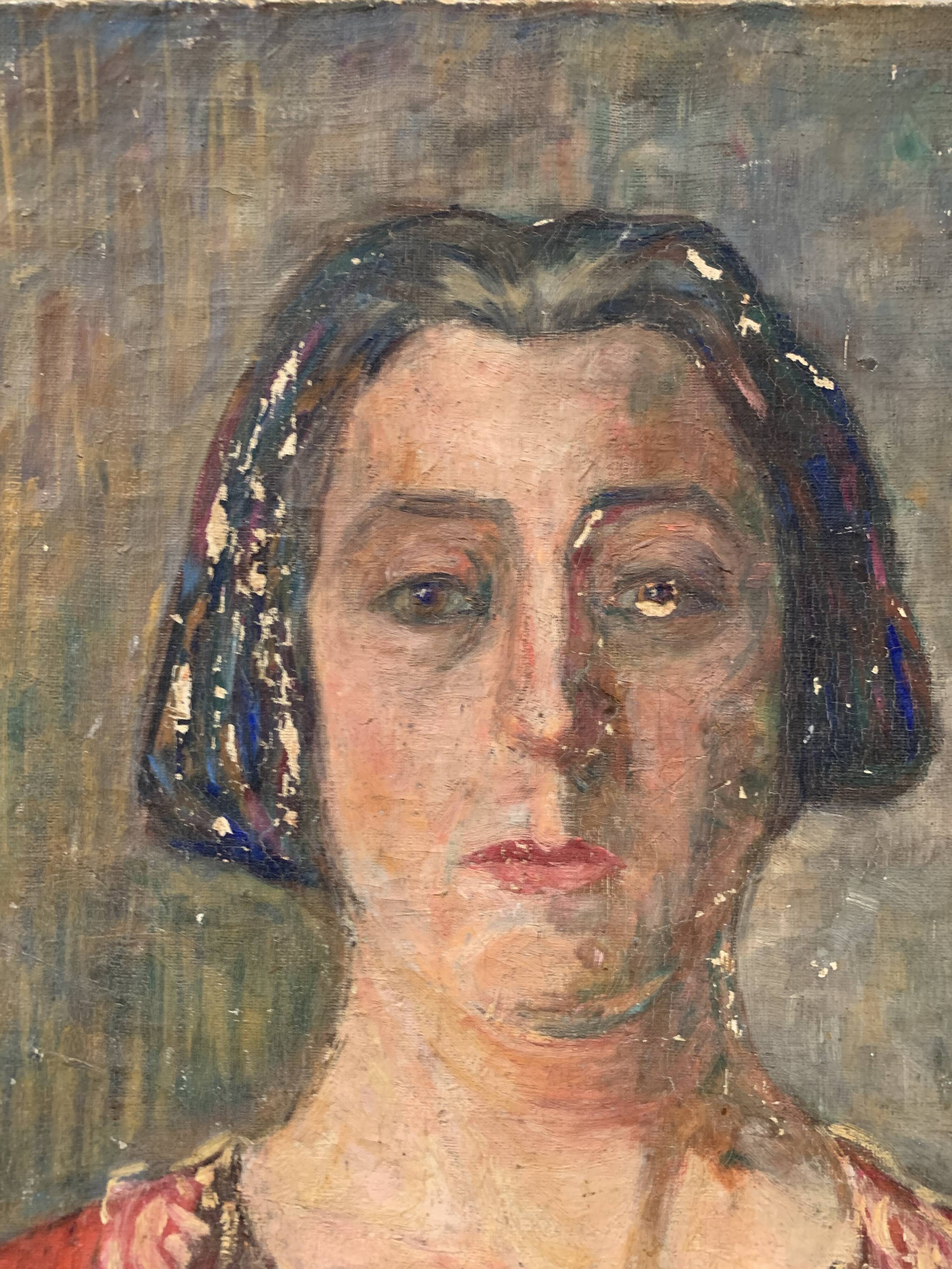 Portrait de femme ancien, huile sur toile