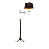 Lampadaire Liseuse en Acajou et Laiton Doré à Bras Articulé et Piètement Tr