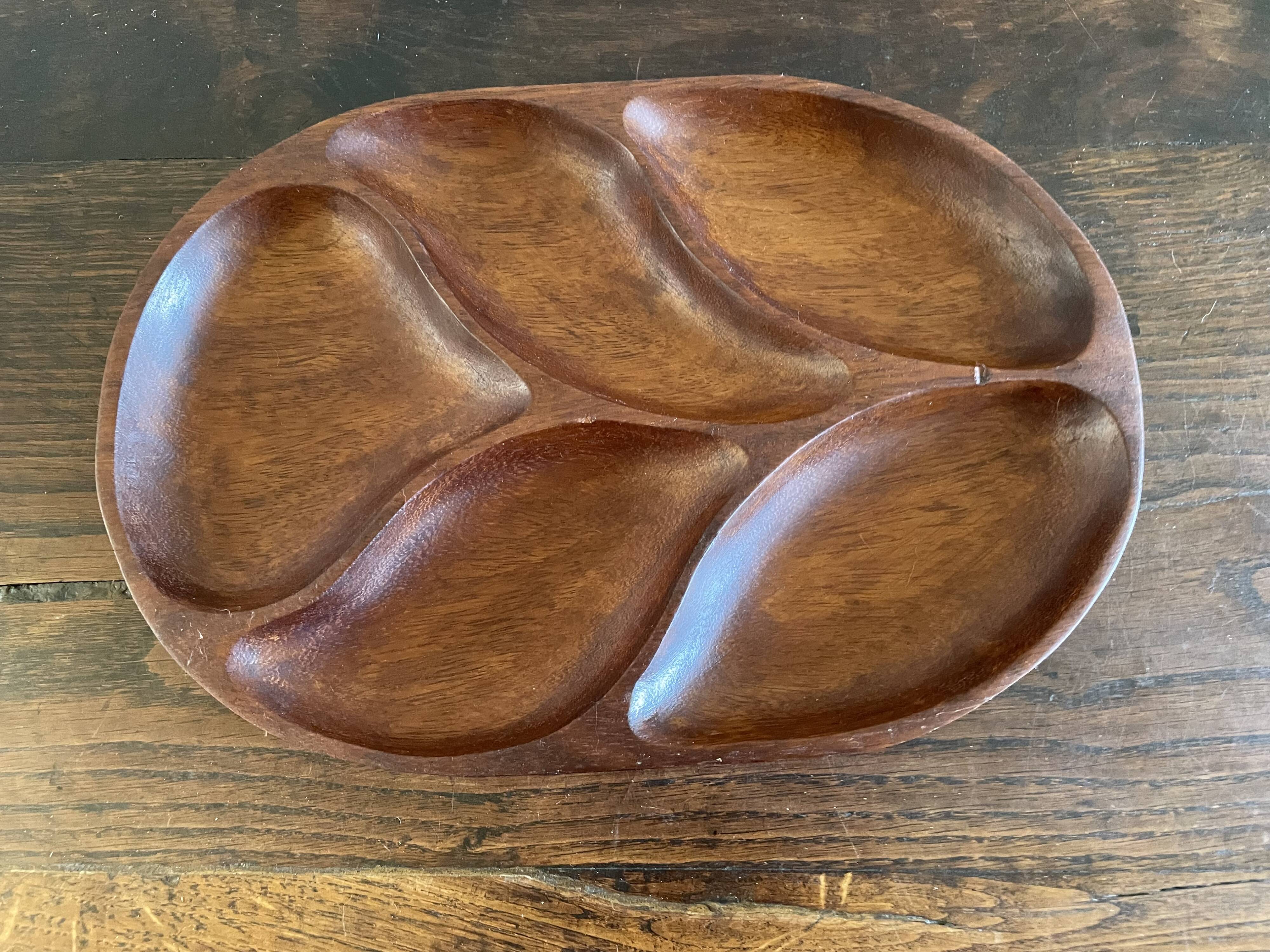 Wooden appetizer dish with compartments