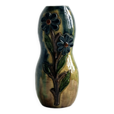 Vase vintage céramique émaillée – Motifs floraux en relief