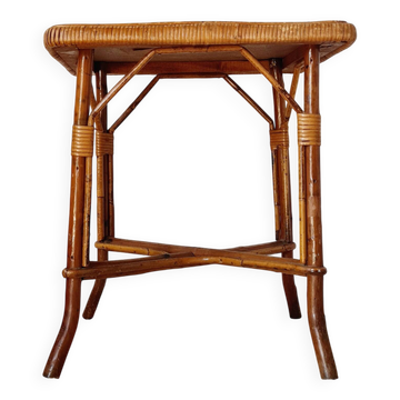 Table d'appoint, bout de canapé vintage en rotin – style Riviera 1960