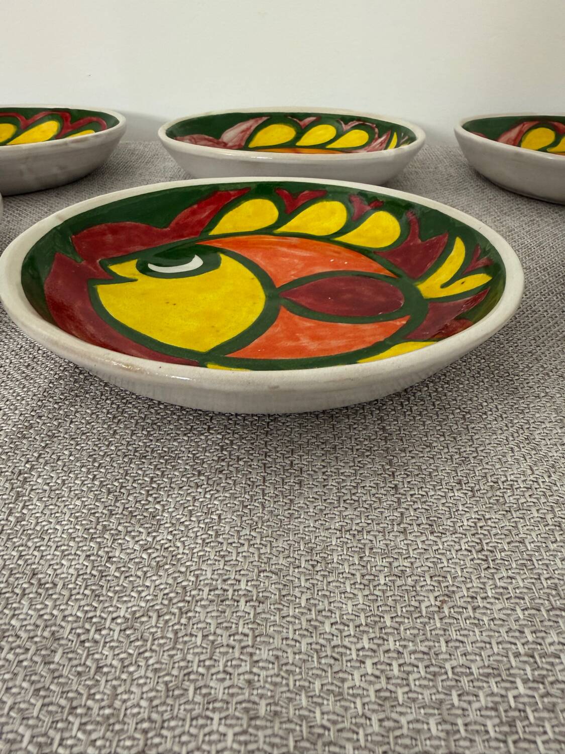 Italian ceramic plate set signed Desimone Italy fish decor 60s vintage