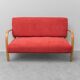 Vintage 2-seater sofa – in wood and red fabric, 1960s modernist